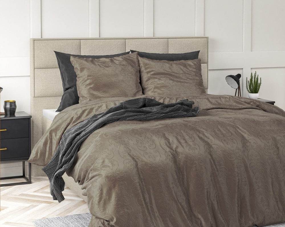 Velvet dekbedovertrek Sultan - embossed - taupe - 1-persoons (140x220 + 60x70cm)