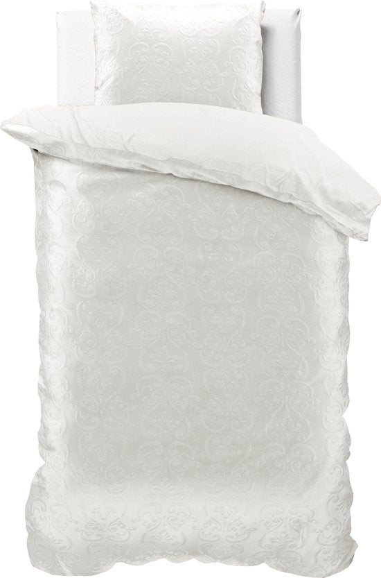 Velvet dekbedovertrek Sultan - embossed - wit - 1-persoons (140x220 + 60x70 cm)