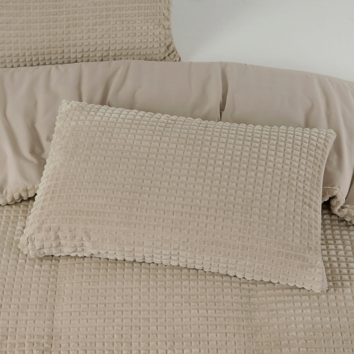 Teddy dekbedovertrek Check - onderkant microvezel - taupe