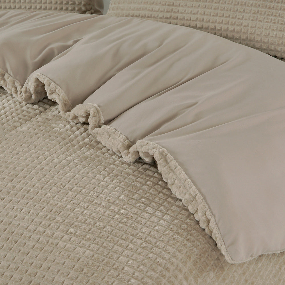 Teddy dekbedovertrek Check - onderkant microvezel - taupe