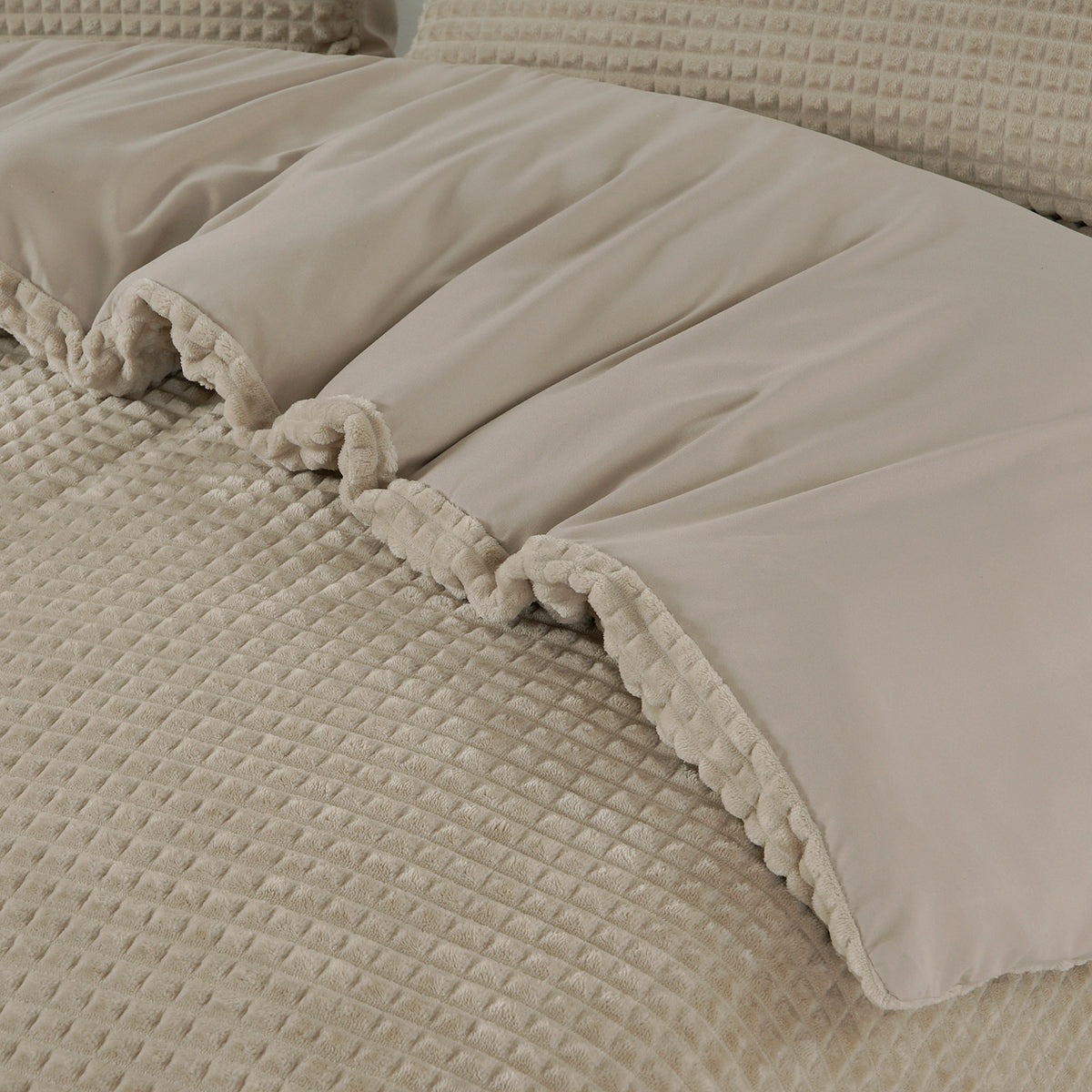 Teddy dekbedovertrek Check - onderkant microvezel - taupe