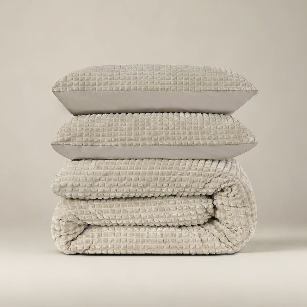 Teddy dekbedovertrek Check - onderkant microvezel - taupe