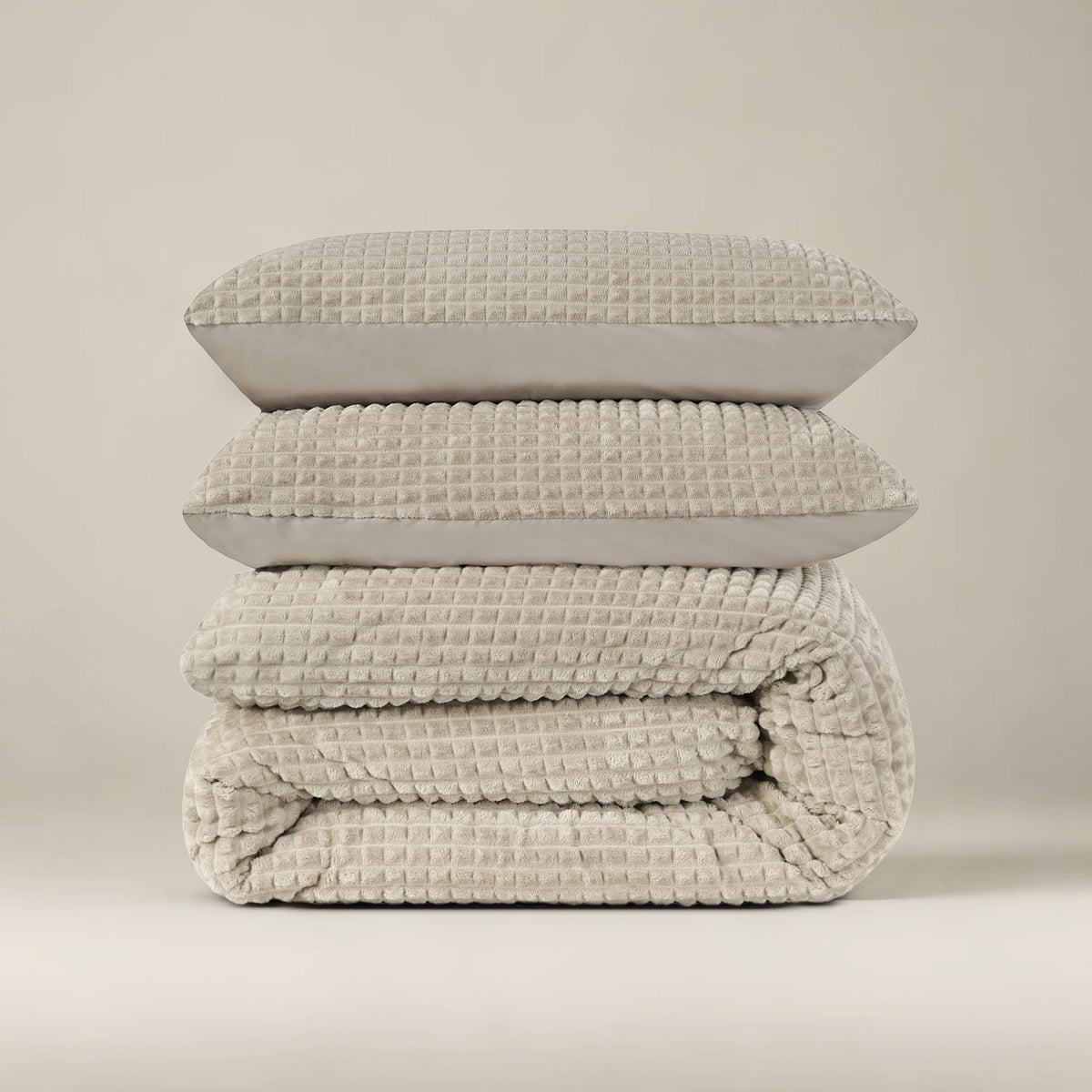 Teddy dekbedovertrek Check - onderkant microvezel - taupe