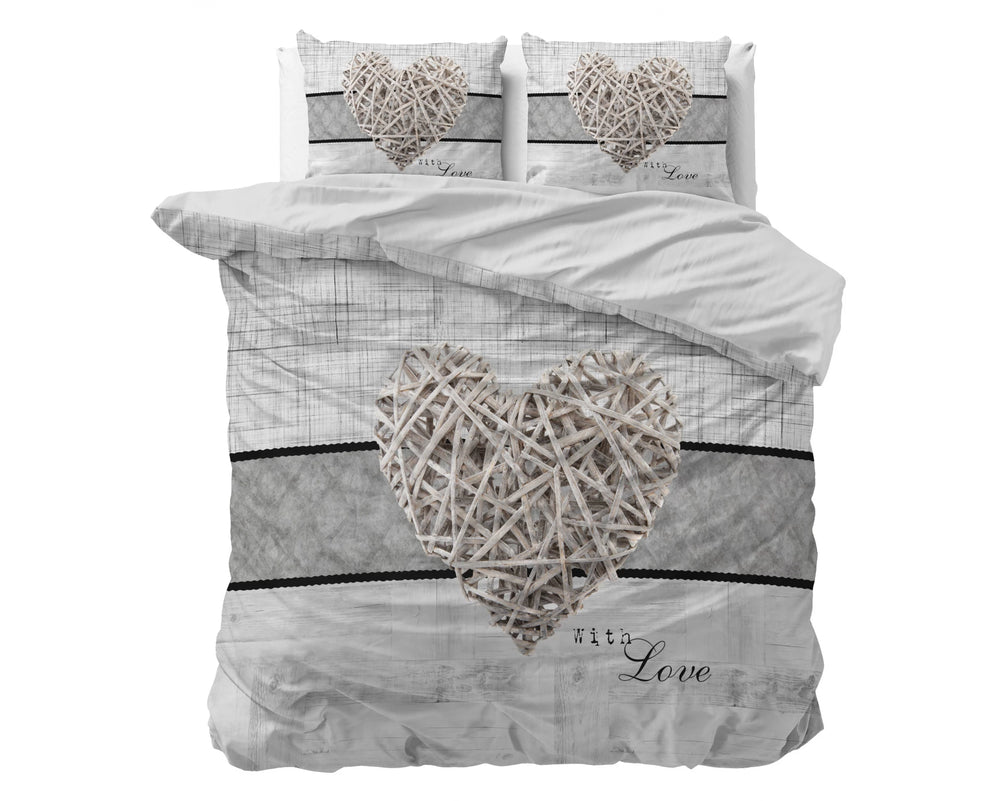 Sleeptime dekbedovertrek Home is Heart - wit - microvezel - 2-persoons (200x220 + 2st. 60x70 cm)