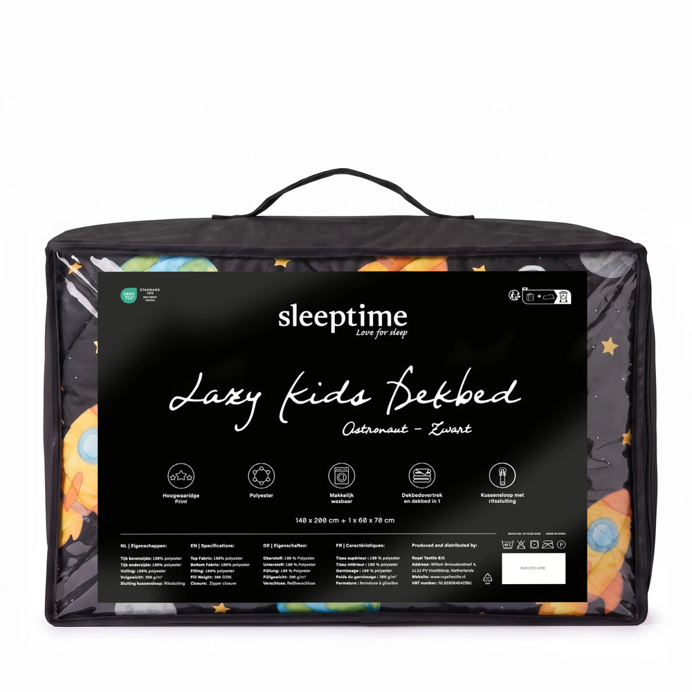 Sleeptime kinderdekbed zonder overtrek Astronaut zwart in de verpakking