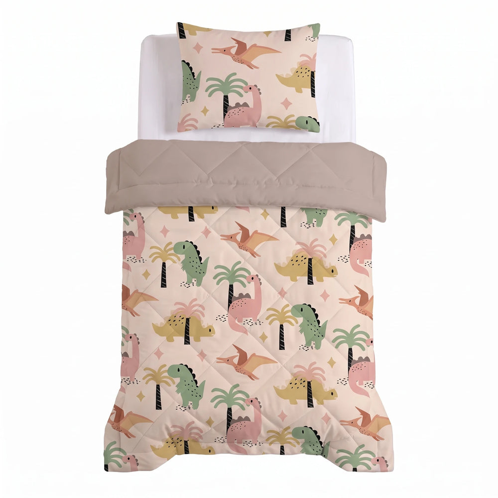 Sleeptime kinderdekbed zonder overtrek Dino zand bovenaanzicht met kussensloop