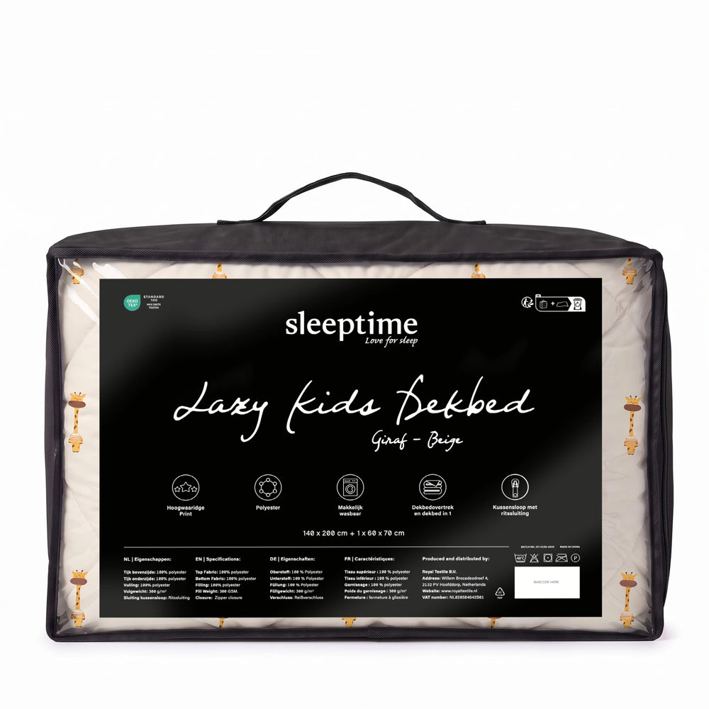 Sleeptime kinderdekbed zonder overtrek Giraf beige in de verpakking