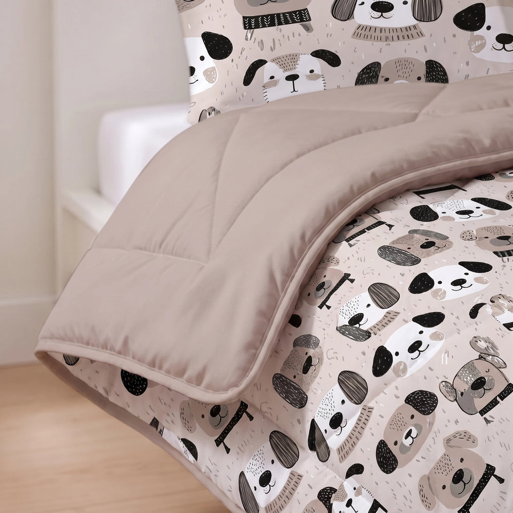 Sleeptime kinderdekbed zonder overtrek Hondjes taupe detail van de rand