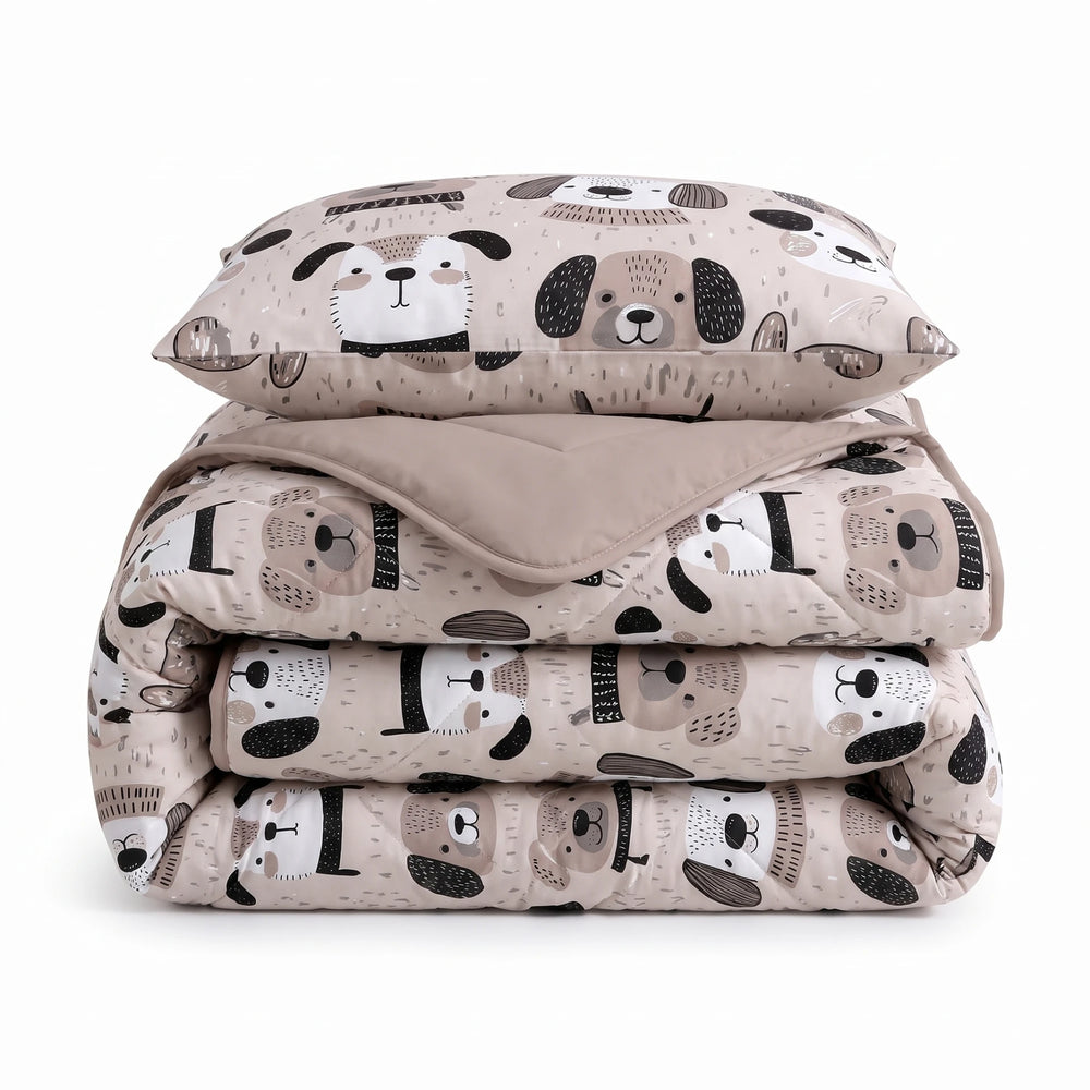 Sleeptime kinderdekbed zonder overtrek Hondjes taupe gevouwen met kussensloop