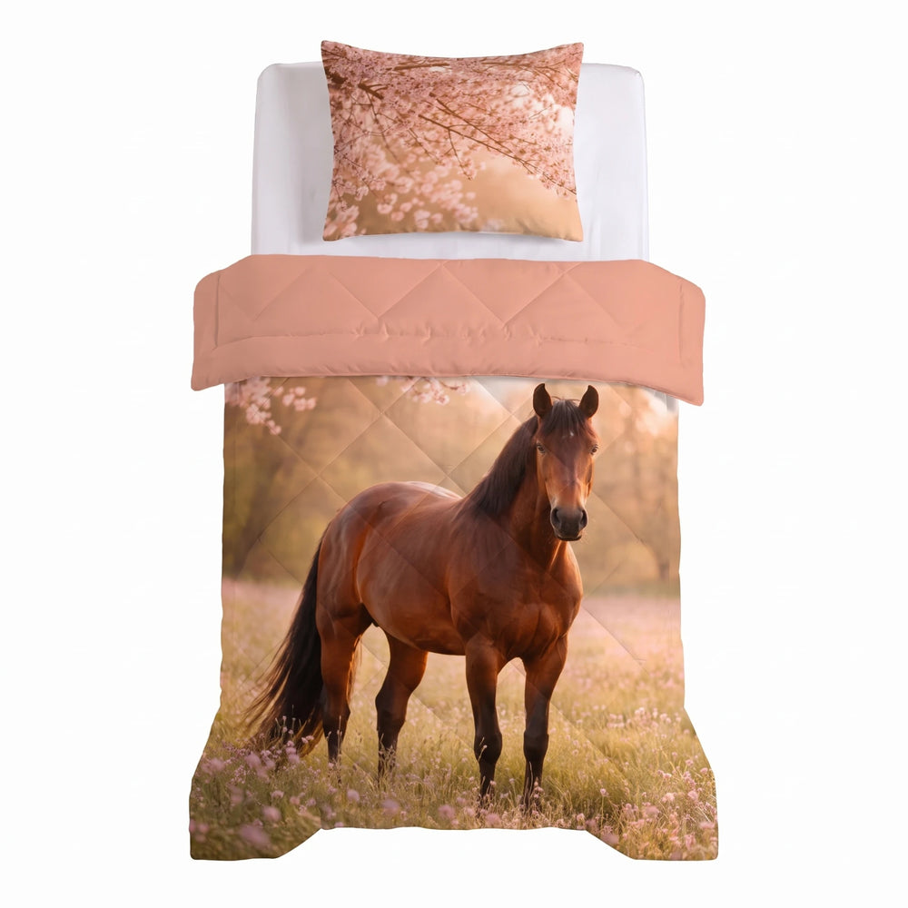 Sleeptime kinderdekbed zonder overtrek Paard roze bovenaanzicht met kussensloop