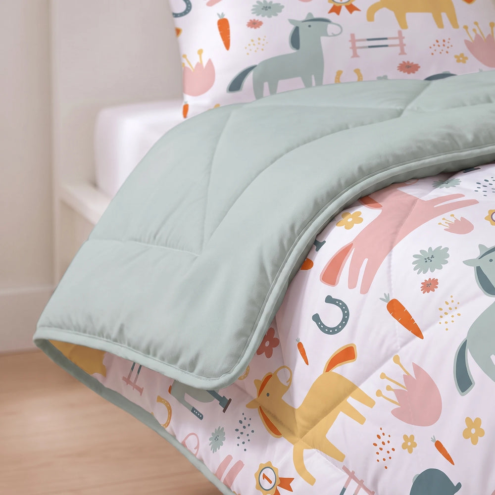 Sleeptime kinderdekbed zonder overtrek Paardjes wit detail van de rand