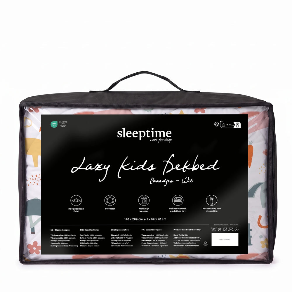 Sleeptime kinderdekbed zonder overtrek Paardjes wit in de verpakking