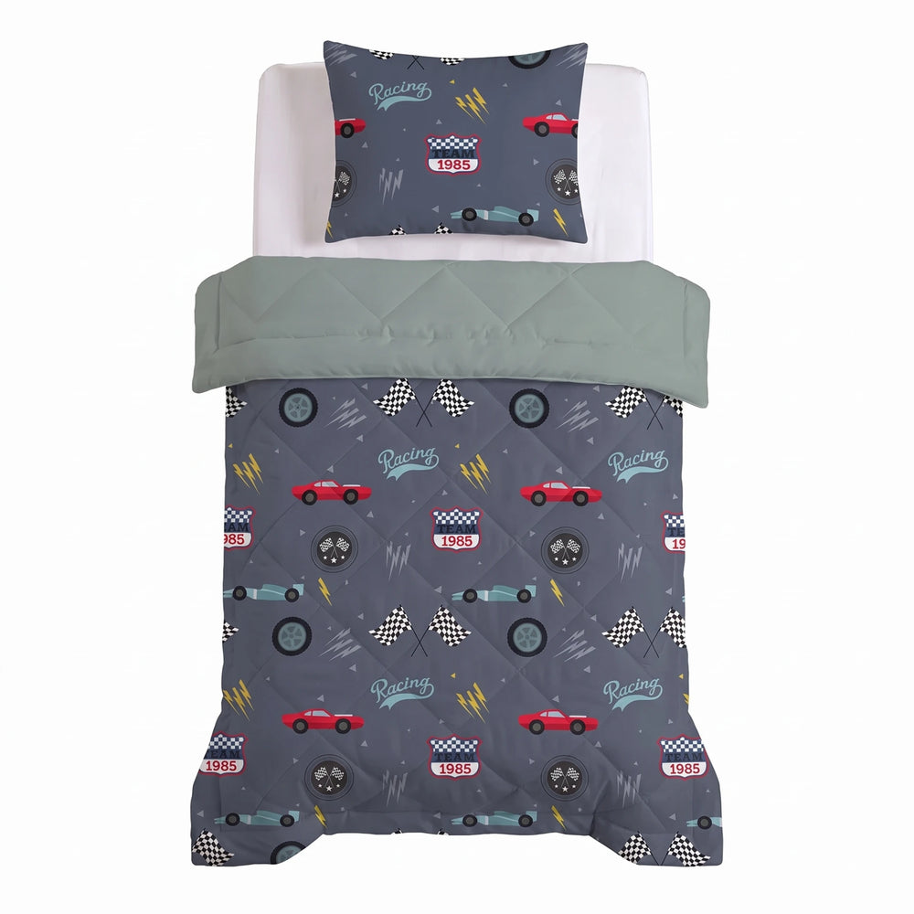 Sleeptime kinderdekbed zonder overtrek Race auto blauw bovenaanzicht met kussensloop