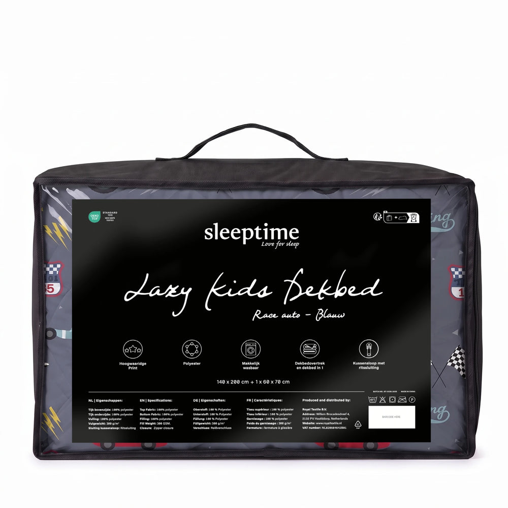 Sleeptime kinderdekbed zonder overtrek Race auto blauw in de verpakking