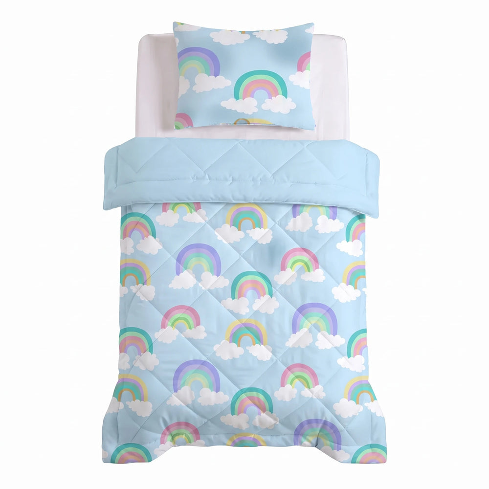 Sleeptime kinderdekbed zonder overtrek Regenboog blauw bovenaanzicht met kussensloop