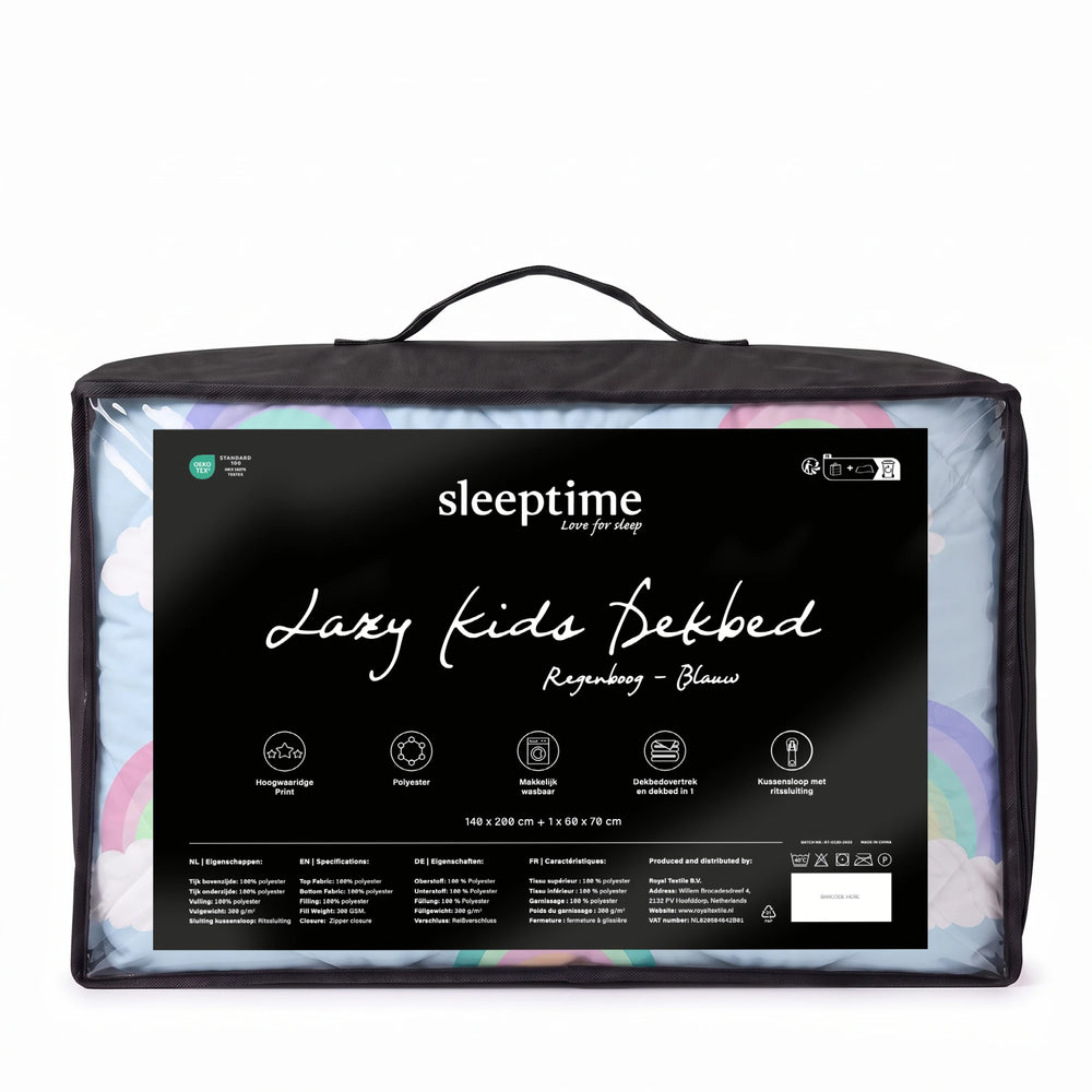 Sleeptime kinderdekbed zonder overtrek Regenboog blauw in de verpakking