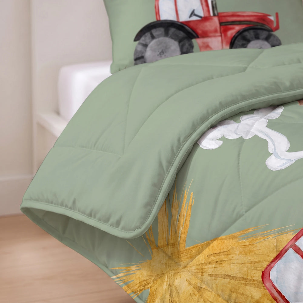 Sleeptime kinderdekbed zonder overtrek Tractor groen detail van de rand