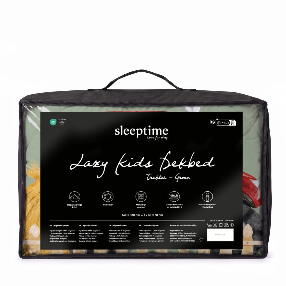 Sleeptime kinderdekbed zonder overtrek Tractor groen in de verpakking