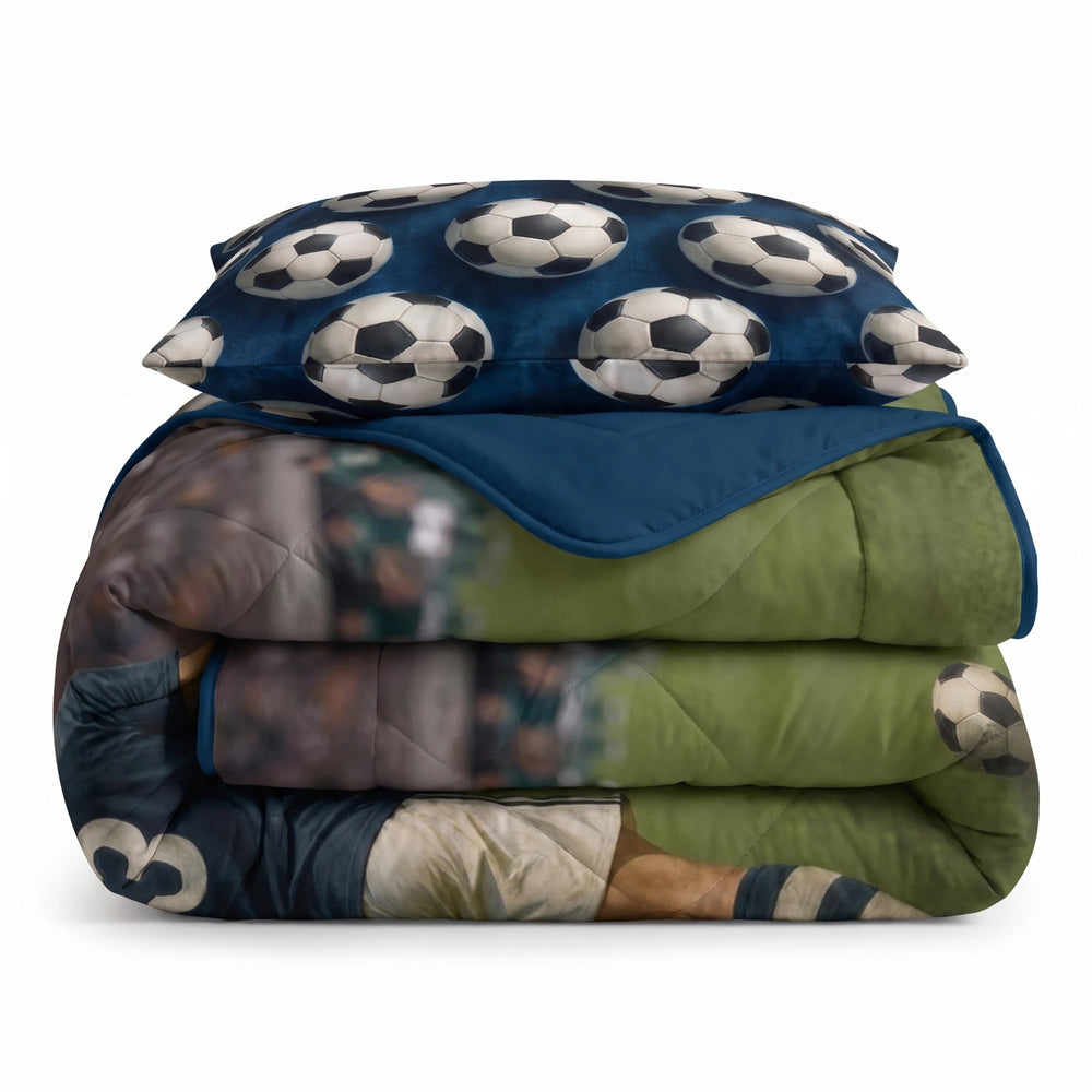 Sleeptime kinderdekbed zonder overtrek Voetbalster blauw gevouwen met kussensloop