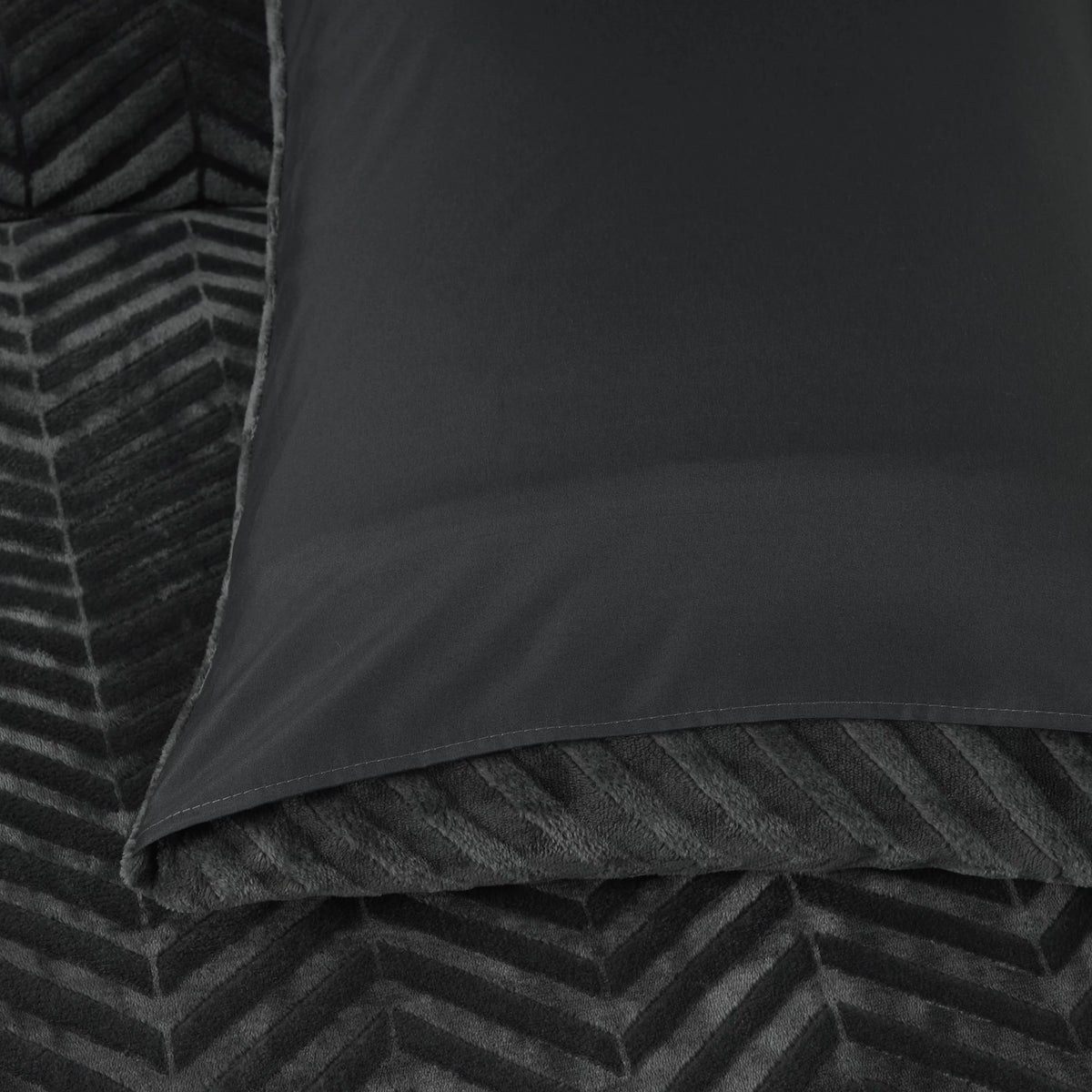 Teddy dekbedovertrek onderkant microvezel - Chevron - Antraciet