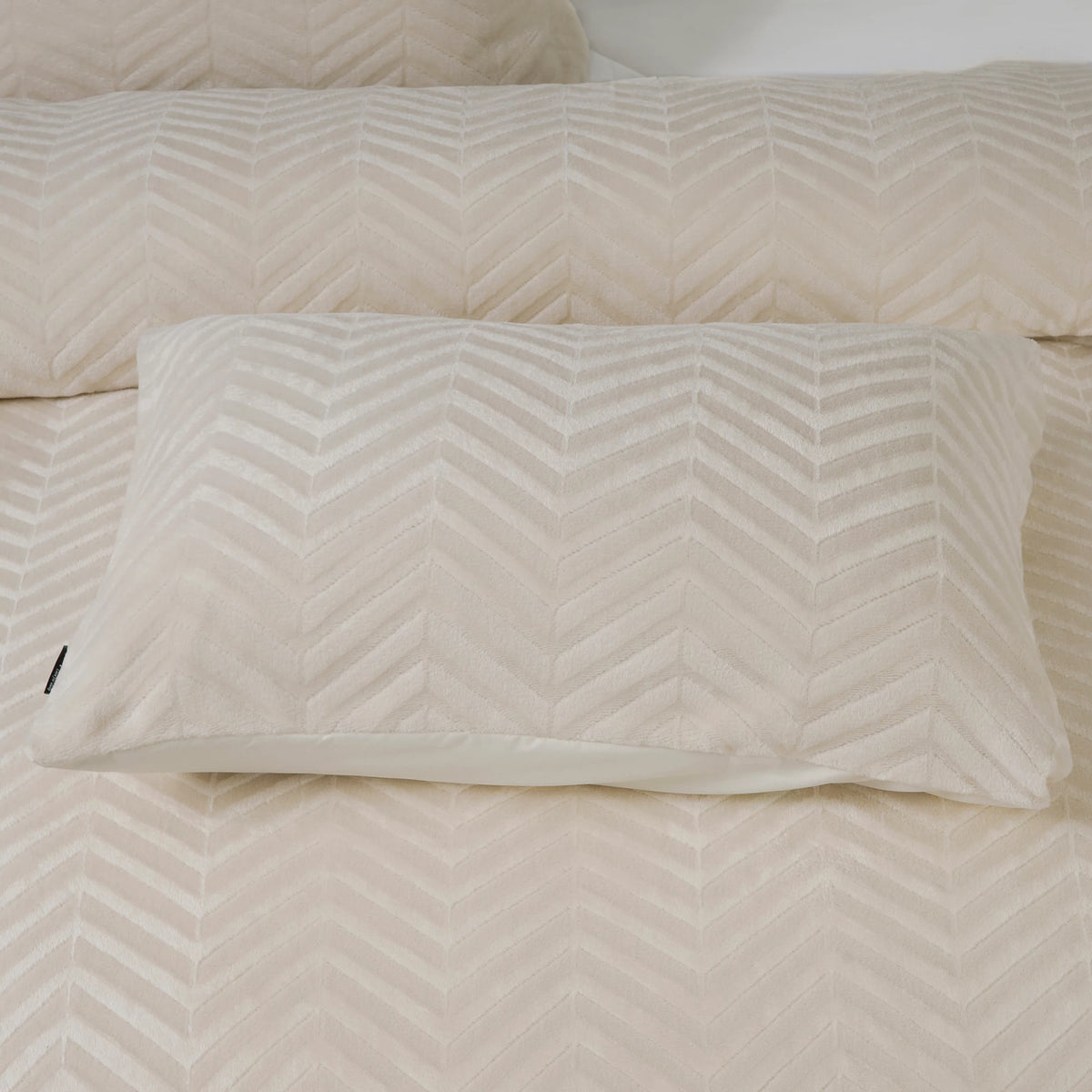 Teddy dekbedovertrek onderkant microvezel - Chevron - crème -  1-persoons (140x220 + 60x70 cm)
