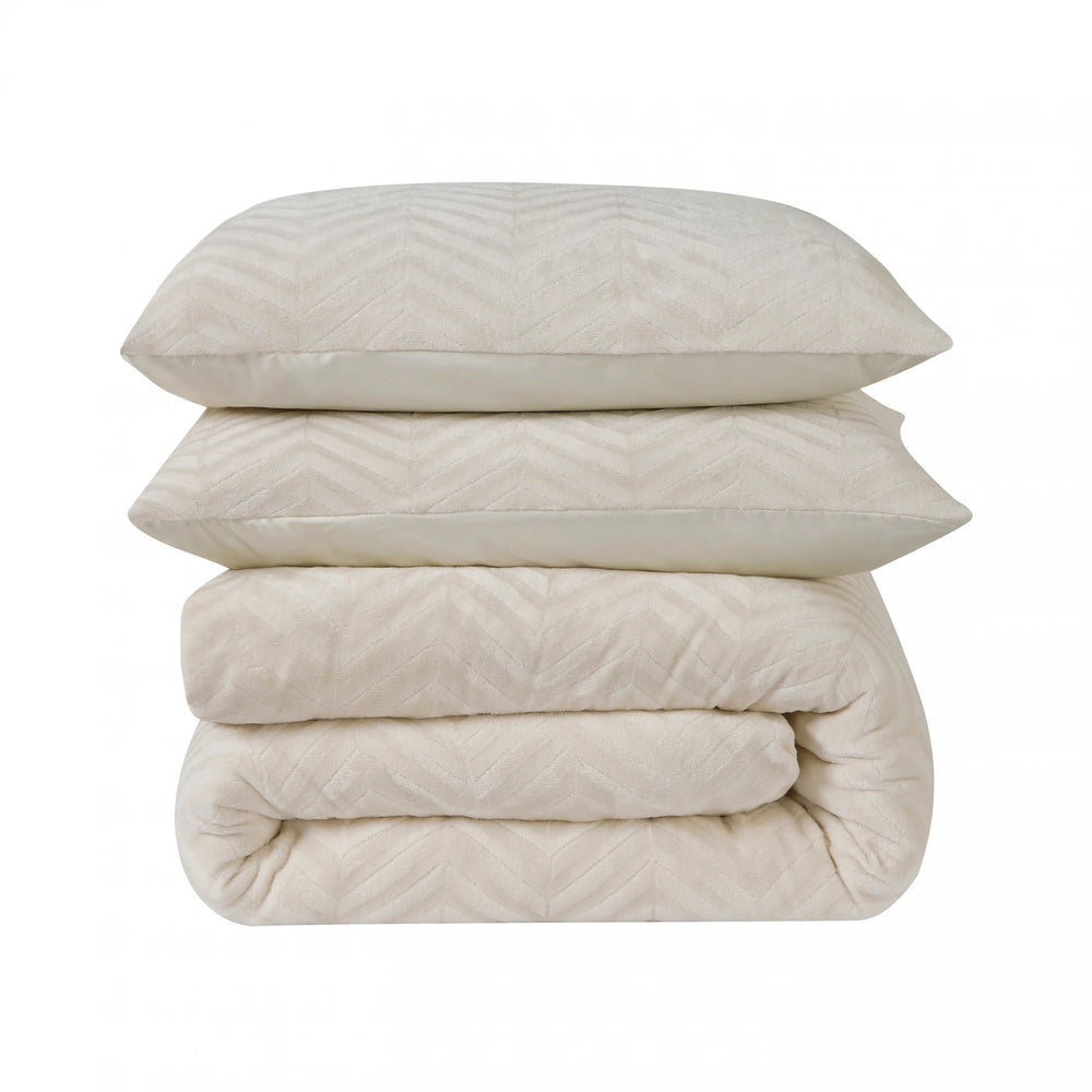 Teddy dekbedovertrek onderkant microvezel - Chevron - crème -  1-persoons (140x220 + 60x70 cm)