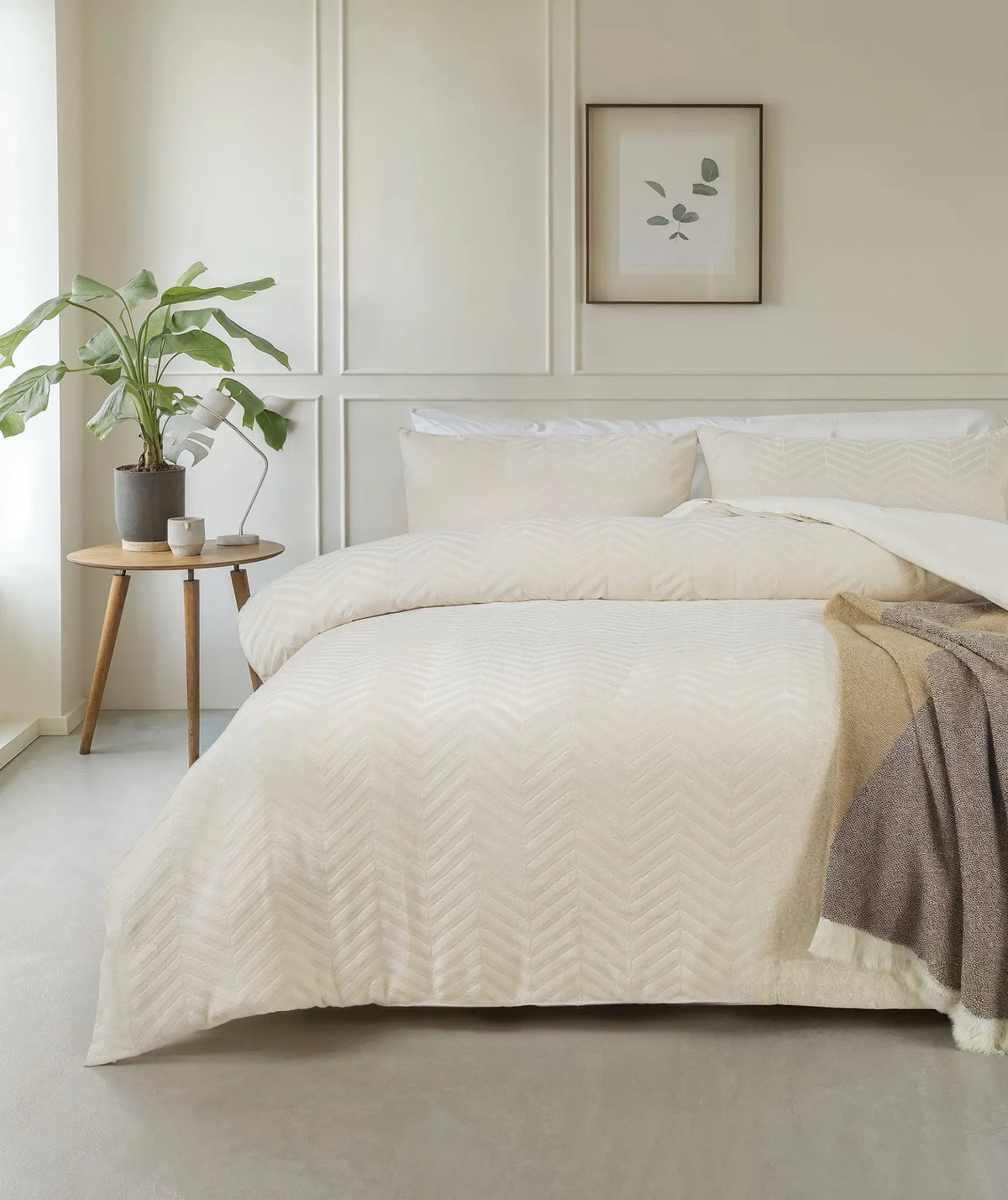 Teddy dekbedovertrek onderkant microvezel - Chevron - crème -  1-persoons (140x220 + 60x70 cm)