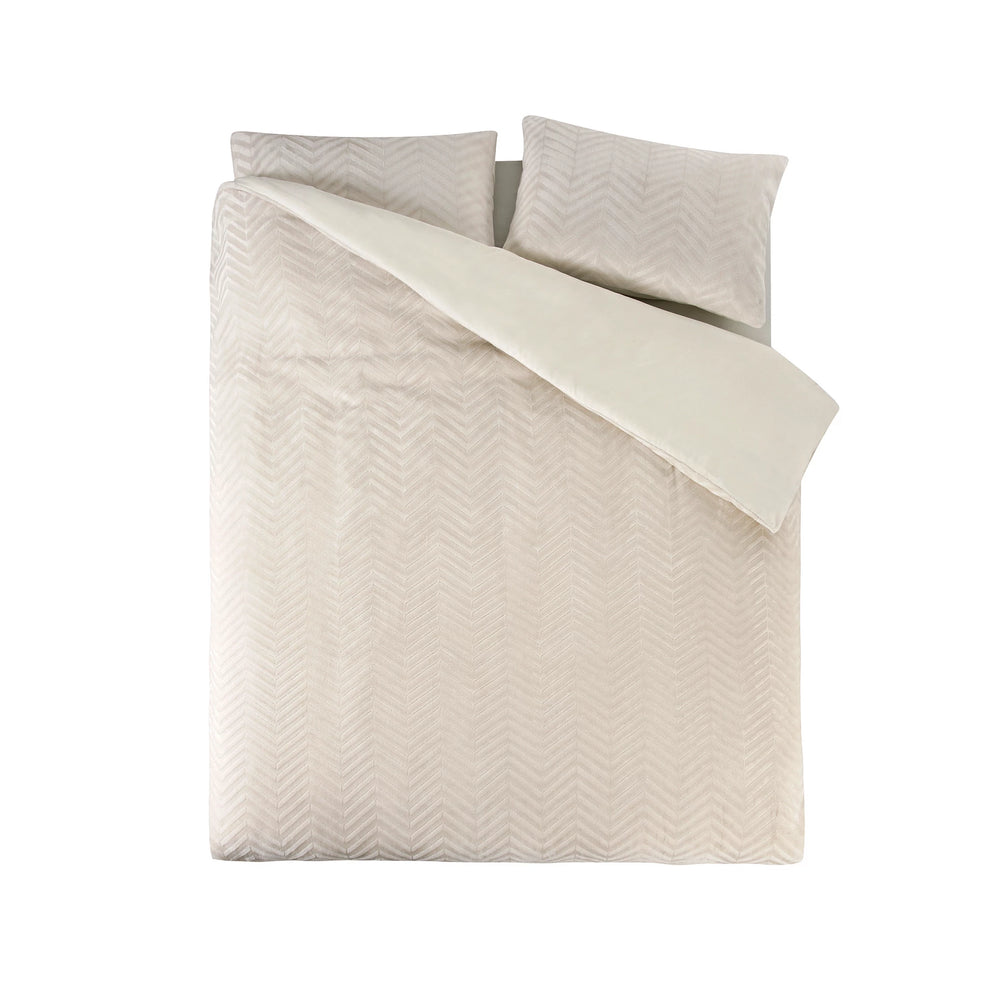 Teddy dekbedovertrek onderkant microvezel - Chevron - crème -  1-persoons (140x220 + 60x70 cm)