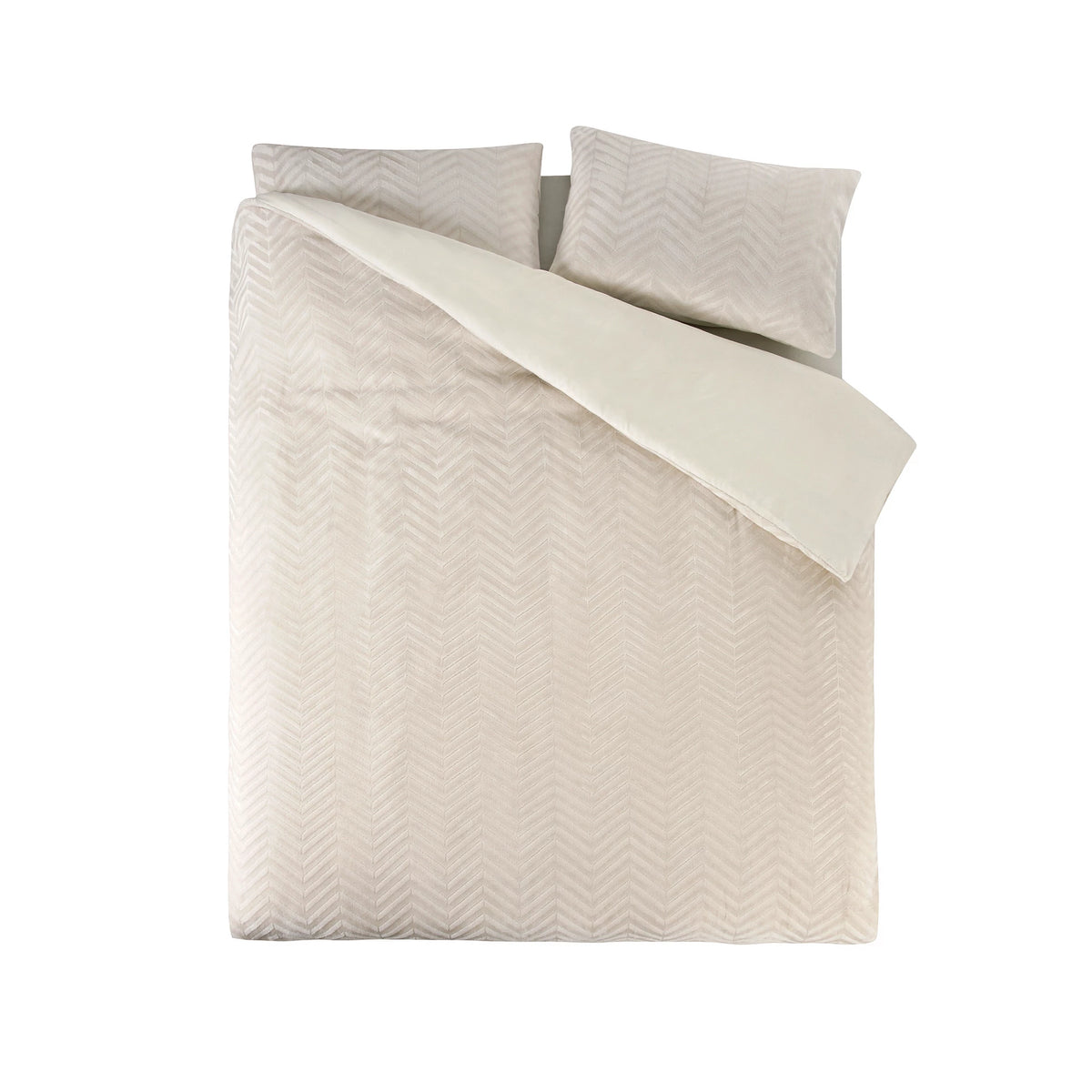 Teddy dekbedovertrek onderkant microvezel - Chevron - crème -  1-persoons (140x220 + 60x70 cm)