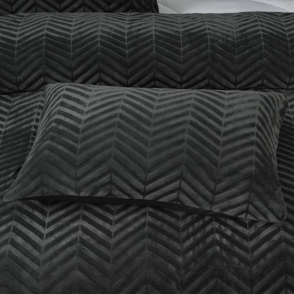 Teddy dekbedovertrek onderkant microvezel - Chevron - Antraciet