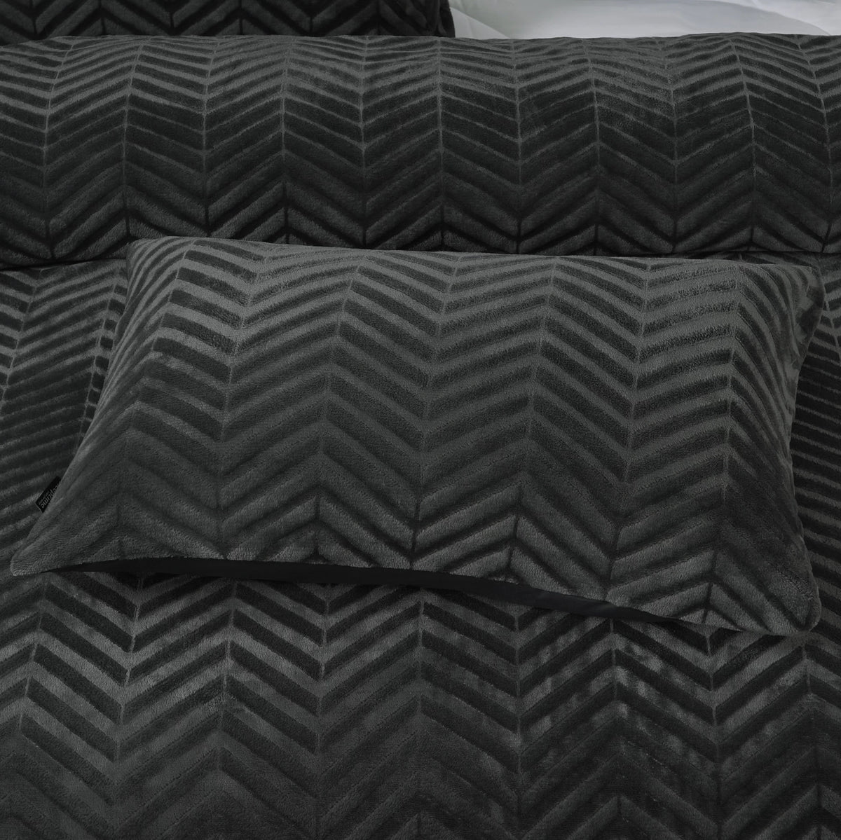 Teddy dekbedovertrek onderkant microvezel - Chevron - Antraciet