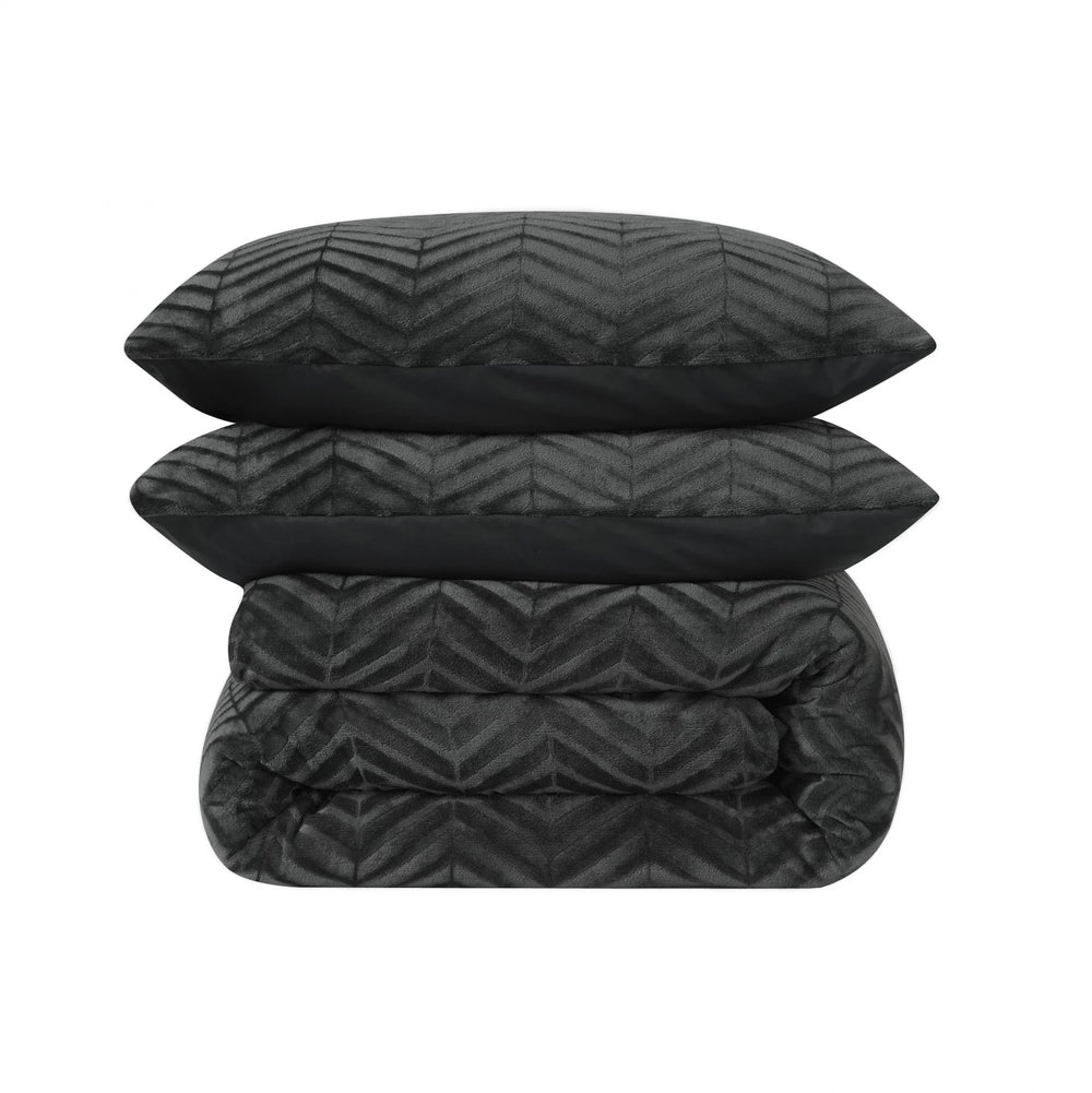 Teddy dekbedovertrek onderkant microvezel - Chevron - Antraciet