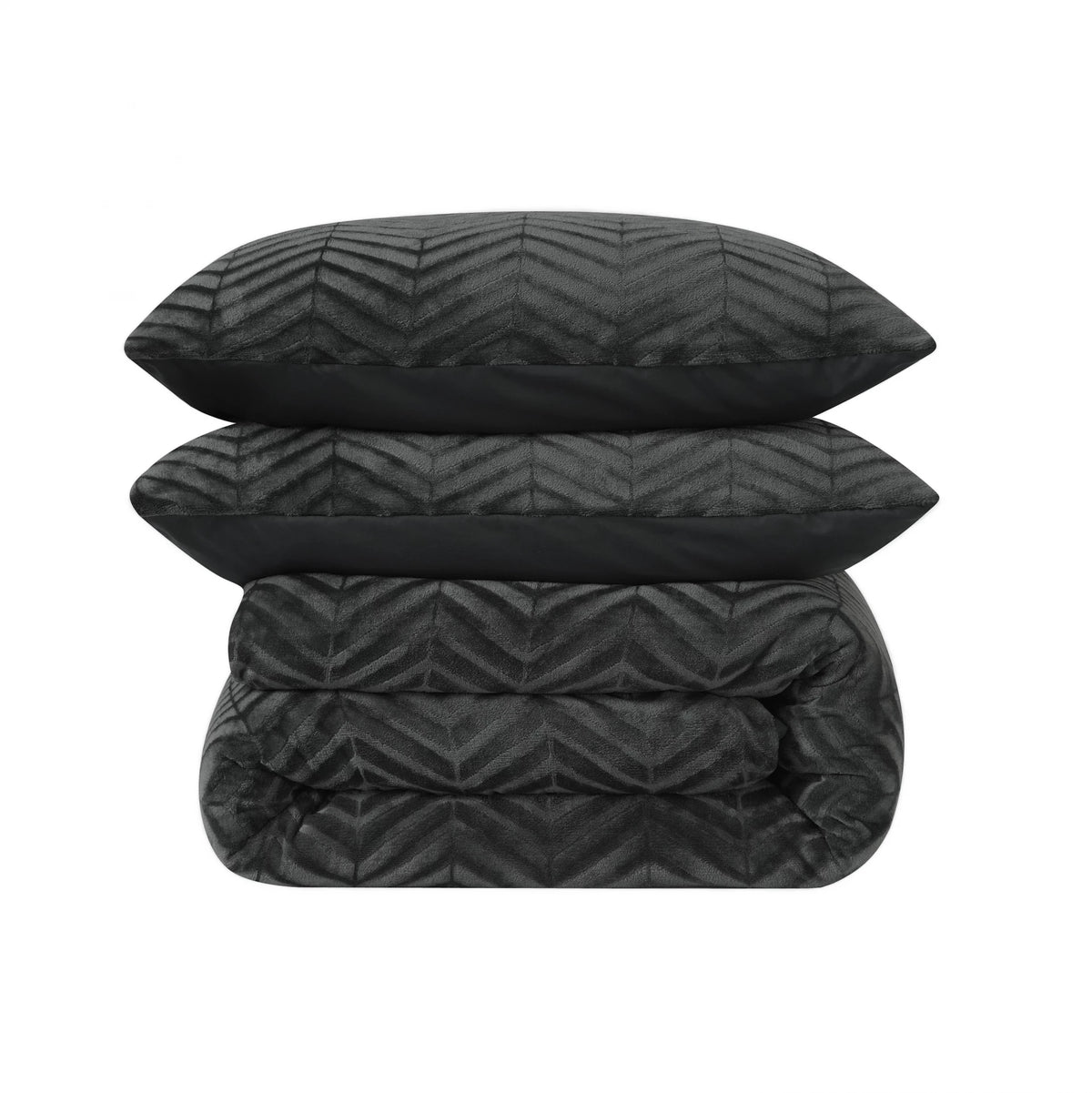Teddy dekbedovertrek onderkant microvezel - Chevron - Antraciet