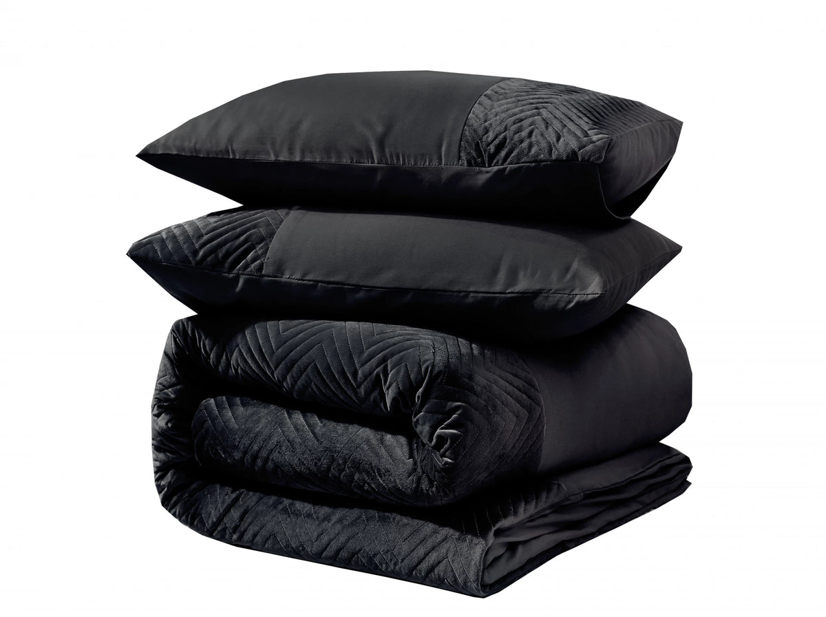 Sleeptime dekbedovertrek Crossline Velvet - zwart - microvezel