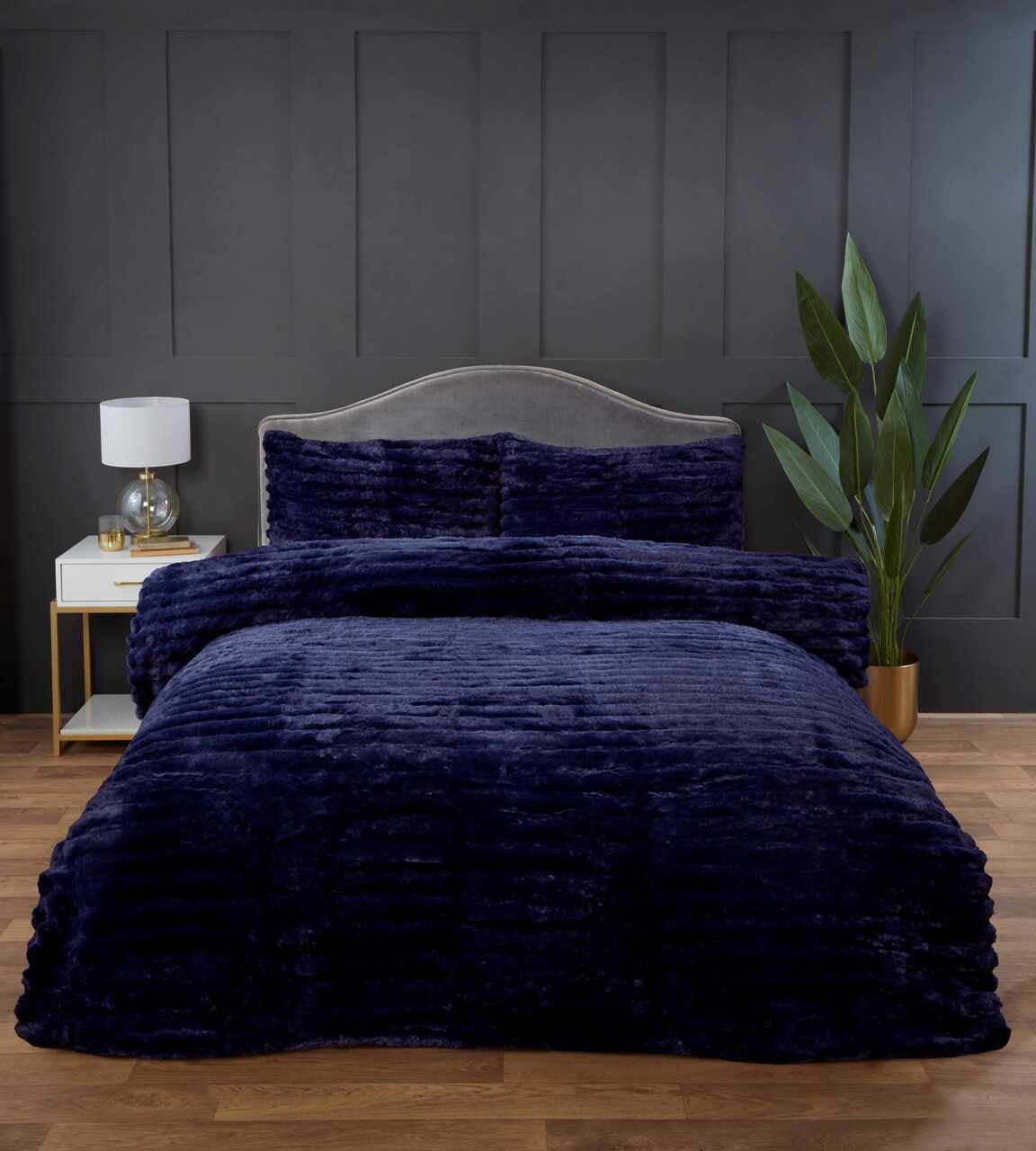 Rabbit Faux Fur dekbedovertrek - fleece - Navy blauw - 1-persoons