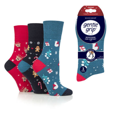 Gentle grip kerst dames sokken - dark design - Per 3 paar
