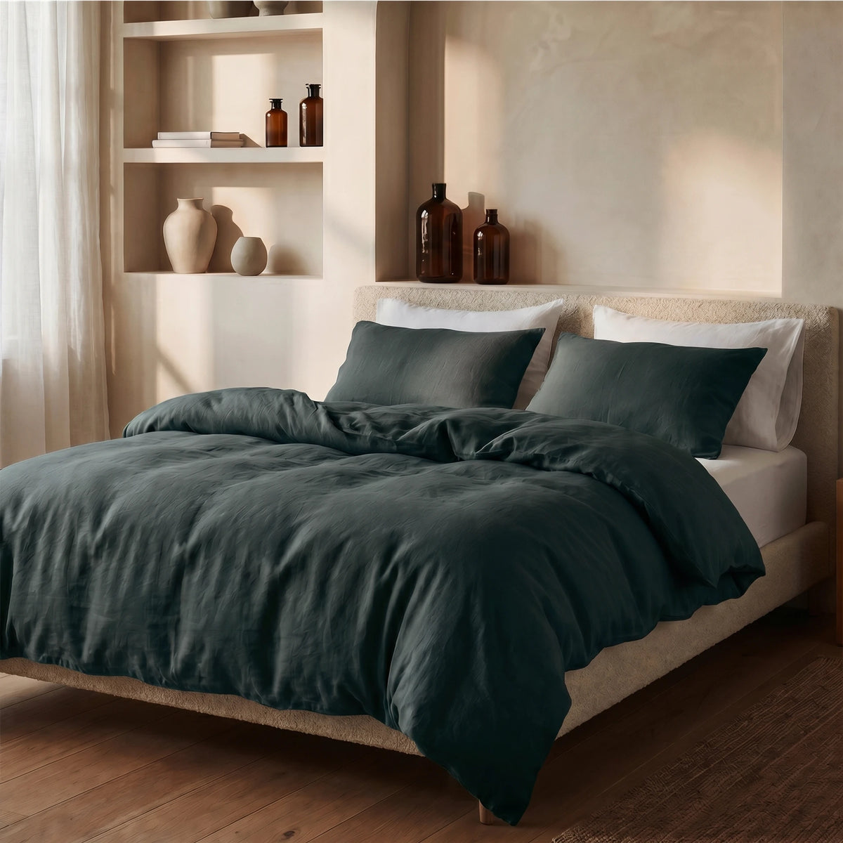 Dreamhouse dekbedovertrek Stone Washed - Katoen - Donker groen