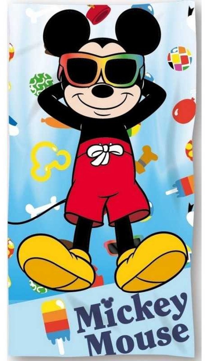 Strandlaken Mickey Mouse met zonnebril - katoen - handdoek 70x140 cm