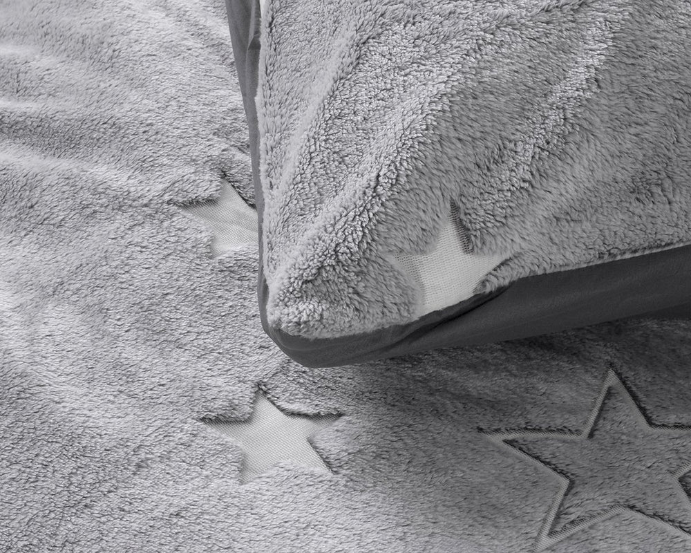 Teddy Fleece kinderdekbedovertrek - Glow in the dark - Stars - Grijs