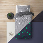 Teddy Fleece kinderdekbedovertrek - Glow in the dark - Stars - Grijs