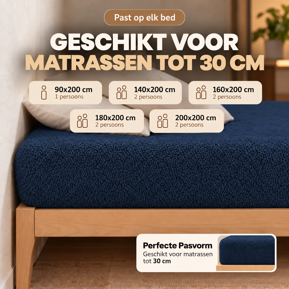 Teddy fleece hoeslaken - Navy