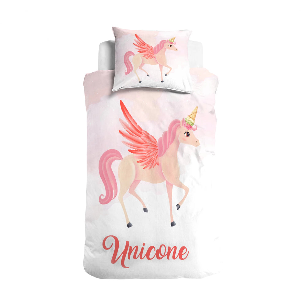 Kinderdekbedovertrek Unicorn roze - katoen - 1-persoons